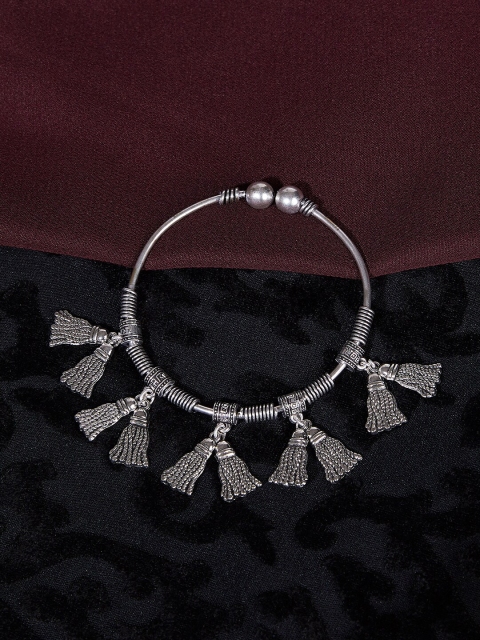 

ZeroKaata Women Silver-Toned Oxidized Tribal Broom Charm Bangle-Style Bracelet