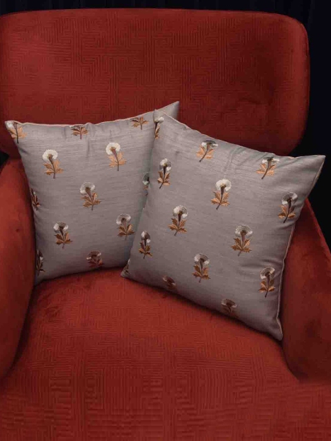 

Dreams Pack Of 2 Grey Embroidered Square Cushion Covers, Blue