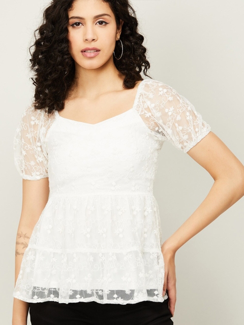 

CODE by Lifestyle White Sweetheart Neck Peplum Top