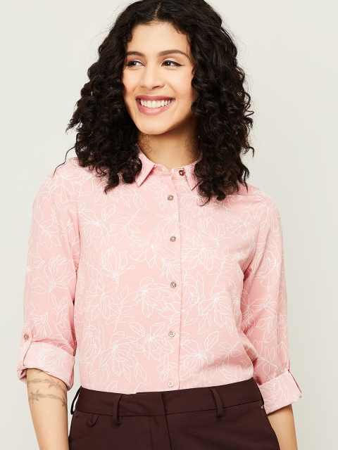 

Fame Forever by Lifestyle Pink & White Floral Print Roll-Up Sleeves Shirt Style Top