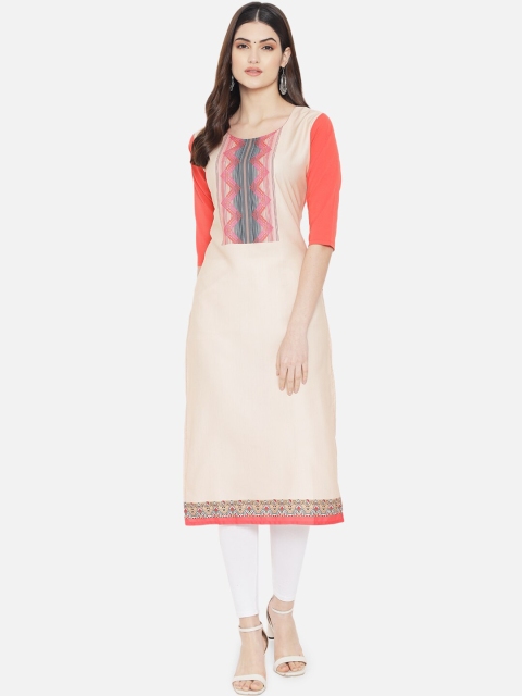 

Ethnic basket Women Cream-Coloured & Red Ethnic Motifs Yoke Design Crepe Kurta