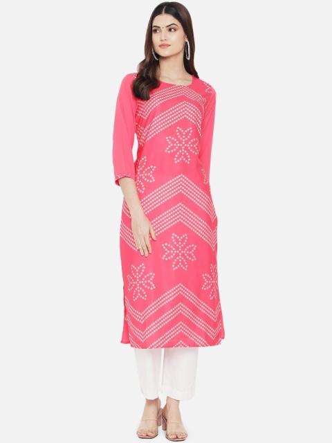 

Ethnic basket Women Pink Geometric Printed Crepe Kurta