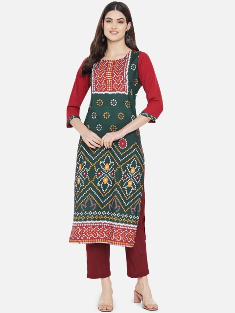 

Ethnic basket Women Green Geometric Printed Crepe Kurta