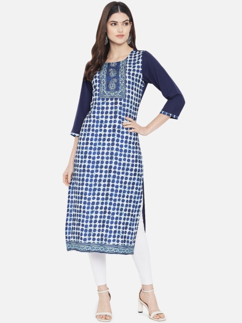 

Ethnic basket Women Blue & White Ethnic Motifs Checked Crepe Kurta