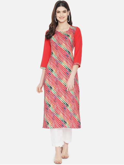 

Ethnic basket Women Red & White Leheriya Printed Crepe Kurta