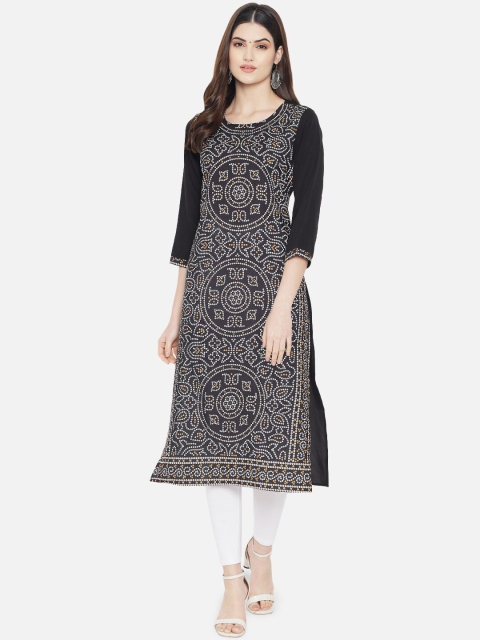 

Ethnic basket Women Black Ethnic Motifs Printed Crepe Kurta