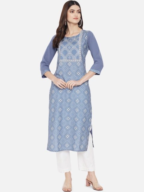 Ethnic basket Women Grey Geometric Printed Crepe Kurta