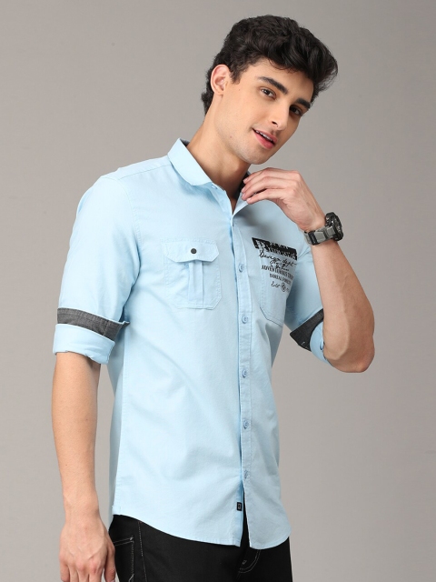 

FOGA Men Blue Premium Slim Fit Printed Pure Cotton Casual Shirt