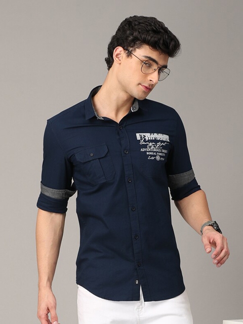 

FOGA Men Navy Blue Premium Slim Fit Cotton Casual Shirt