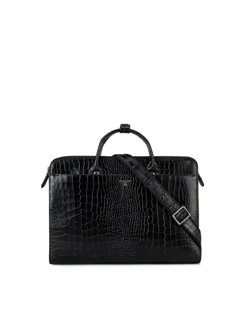 

Da Milano Unisex Black Textured Leather Laptop Bag