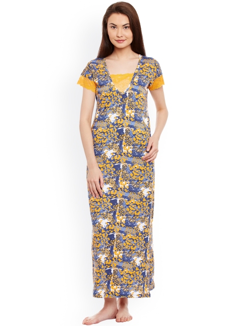 

Claura Yellow & Blue Printed Maxi Nightdress Cot-40