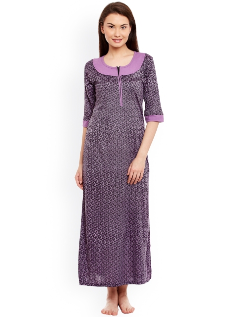 

Claura Purple Floral Print Maxi Nightdress Cot-41