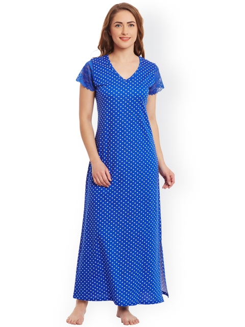 

Claura Blue Printed Maxi Nightdress Cot-44