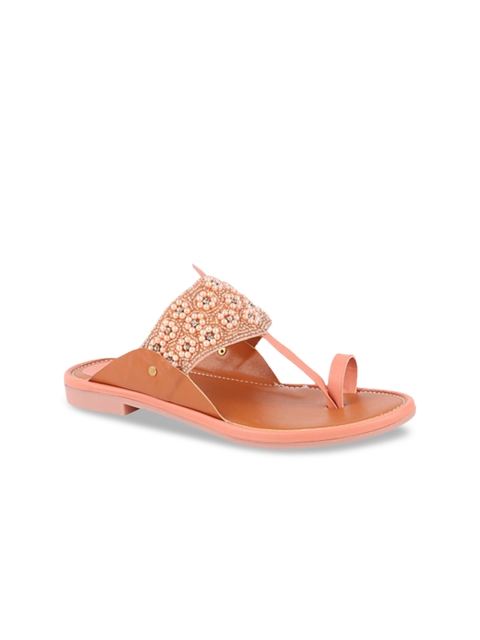 

THE WHITE POLE Women Pink Embellished Leather Ethnic One Toe Flats