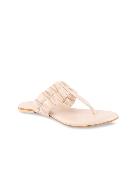 

THE WHITE POLE Women Cream-Coloured Ethnic T-Strap Flats