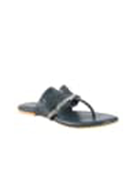 

THE WHITE POLE Grey Embellished Leather Ethnic T-Straps Flats