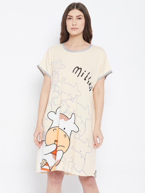 

Camey Women Beige & Black Printed Knee-length Nightdress