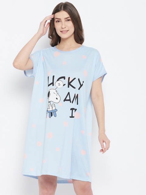 

Camey Turquoise Blue Printed T-shirt Nightdress