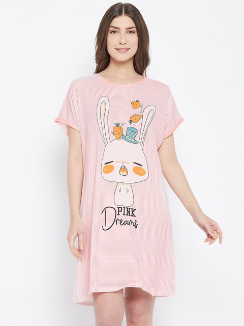 

Camey Pink & White Graphic Printed T-shirt Nightdress
