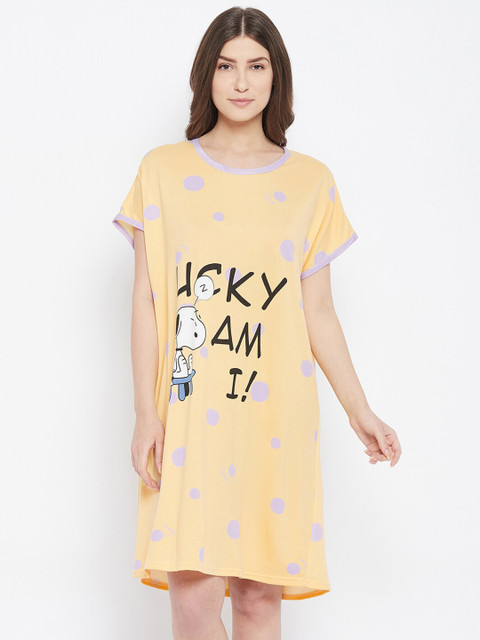 

Camey Women Yellow & Black Graphic Printed T-shirt Nightdress