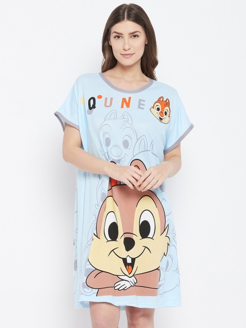 

Camey Plus Size Turquoise Blue Cartoon Characters Printed T-Shirt Nightdress