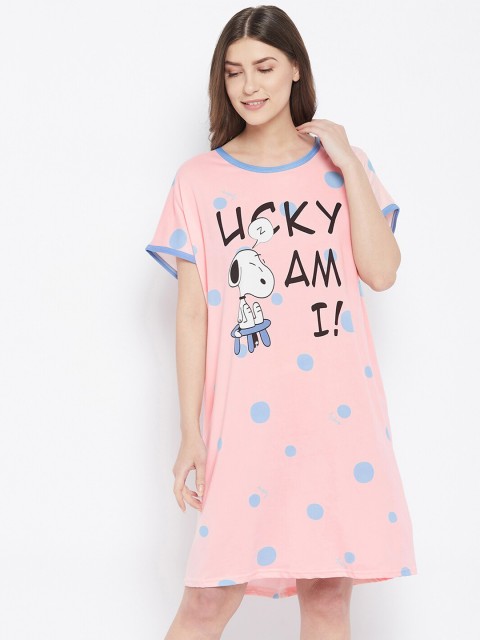 

Camey Women Pink & Black Printed Knee-length Nightdress