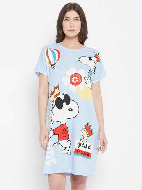 

Camey Plus Size Blue Printed T-Shirt Nightdress