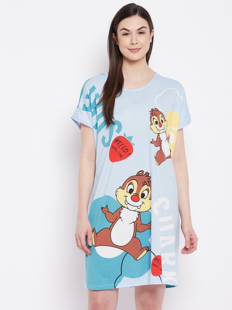 

Camey Women Turquoise Blue & Brown Cartoon Characters Printed T-shirt Nightdress