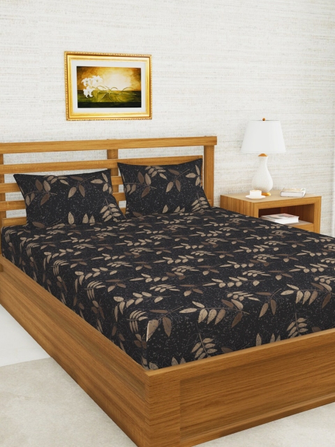 

BIANCA Black & Brown Floral 152 TC Queen Bedsheet with 2 Pillow Covers