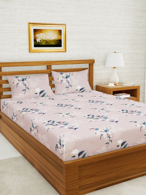 

BIANCA Pink & Blue Floral Printed 152 TC Queen Bedsheet with 2 Pillow Covers
