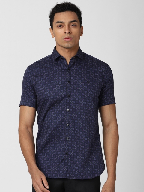 

V Dot Men Navy Blue Slim Fit Printed Cotton Casual Shirt