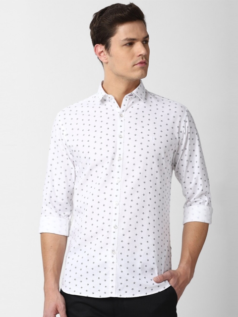 

V Dot Men White Slim Fit Printed Pure Cotton Casual Shirt