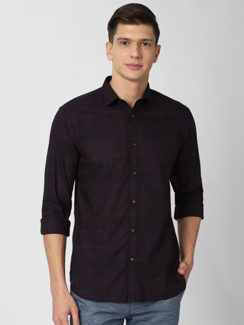 

V Dot Men Black Slim Fit Checked Cotton Casual Shirt