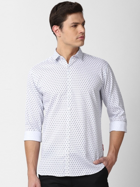 

V Dot Men White Slim Fit Printed Casual Shirt