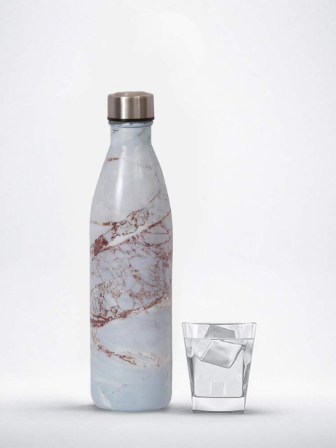 

Femora White Printed Glass Water Bottle with Steel Cap - 1l
