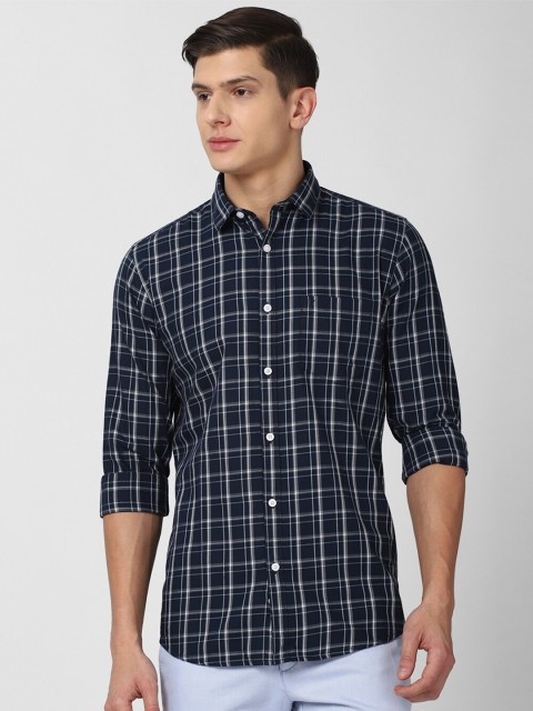 

Van Heusen Sport Men Navy Blue & White Slim Fit Checked Pure Cotton Casual Shirt