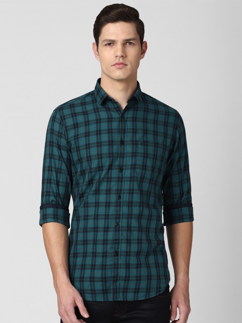 

Van Heusen Sport Men Teal Green & Black Slim Fit Tartan Checked Pure Cotton Casual Shirt