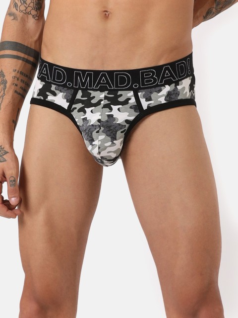 

RAD.MAD.BAD Men Grey & Black Camouflage Printed Anti Microbial Basic Briefs