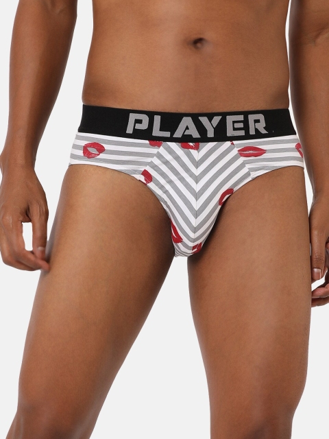

RAD.MAD.BAD Men White & Grey Striped Anti-Microbial Basic Briefs 8906142150165