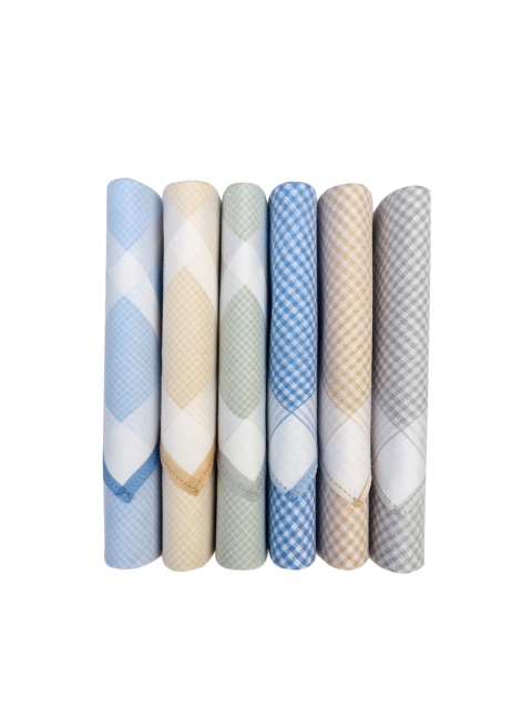 

Caruso ITALY Men Multicoloured Pack Of 6 Checked Pure Cotton Handkerchiefs, Multi