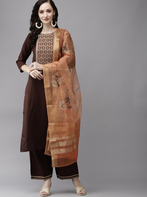 

Indo Era Women Orange Floral Printed Dupatta