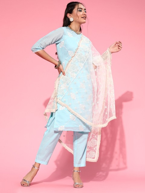 

Indo Era White Ethnic Motifs Embroidered Dupatta with Sequinned