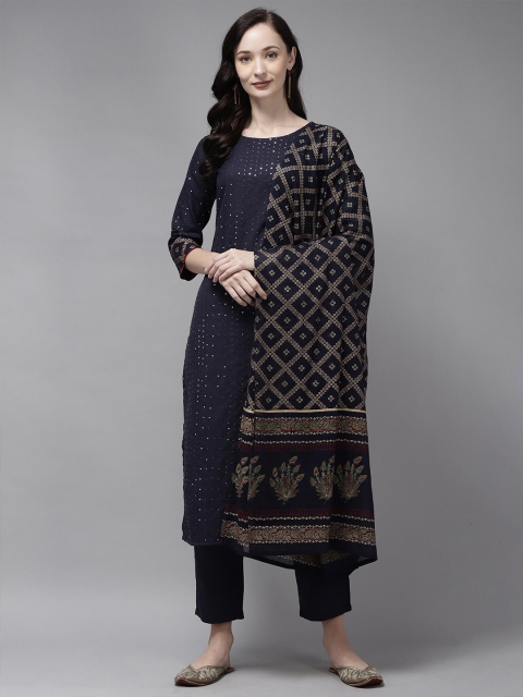 

Indo Era Navy Blue & Maroon Ethnic Motifs Printed Cotton Blend Dupatta
