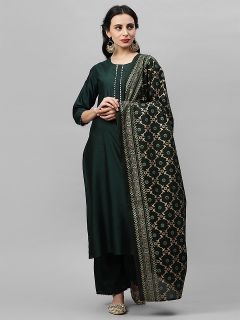 

Indo Era Green & Gold-Toned Ethnic Motifs Printed Dupatta