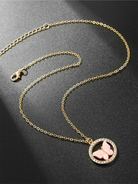 

EL REGALO Women Pink & Gold-Toned Butterfly Pendant Chain