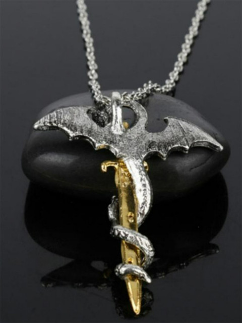 

EL REGALO Unisex Gold-Toned & Silver-Toned Necklace with Dragon Pendent