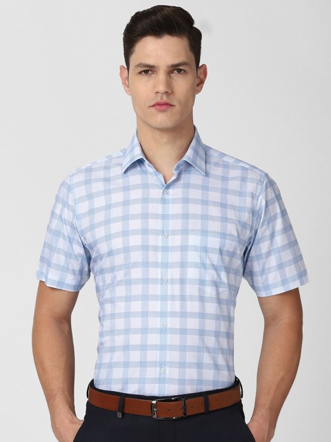 

Van Heusen Men Blue & White Checked Pure Cotton Formal Shirt