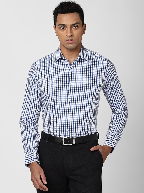 

Van Heusen Men White & Blue Slim Fit Checked Pure Cotton Formal Shirt