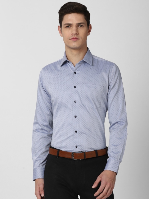 

Van Heusen Men Blue Slim Fit Micro Ditsy Printed Pure Cotton Formal Shirt