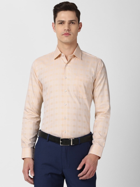 

Van Heusen Men Peach-Coloured Slim Fit Checked Cotton Formal Shirt
